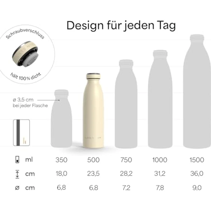 LARS NYSØM Edelstahl Trinkflasche „Ren“, 500ml, auslaufsichere Thermosflasche für kohlensäurehaltige Getränke, doppelt isoliert, sage green – Bild 4