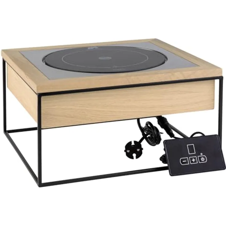APS 12275 Induktionsstation, 4-tlg. Set, 900 Watt, mit Metallständer, Eichenholzrahmen und Edelstahlrahmen, 35,4 x 32,5 cm, Höhe 19 cm, in schwarz