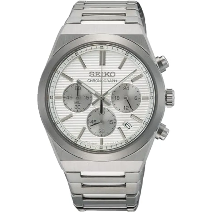 Seiko Herren Analog Quarz Uhr mit Edelstahl Armband SSB451P1, wasserdicht bis 100m, robustes Edelstahlgehäuse, kratzfestes Saphirglas