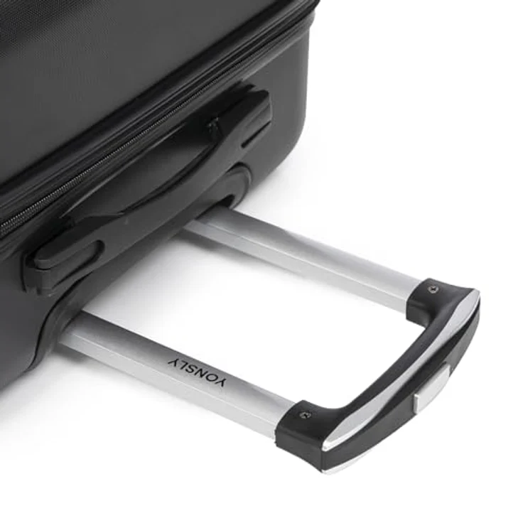 YONSLY Trolley Reisekoffer Set, Hartschalenkabinenkoffer mit Zahlenschloss, 4 leise 360° Rollen, ergonomischer Gummigriff, M, Schwarz – Bild 4