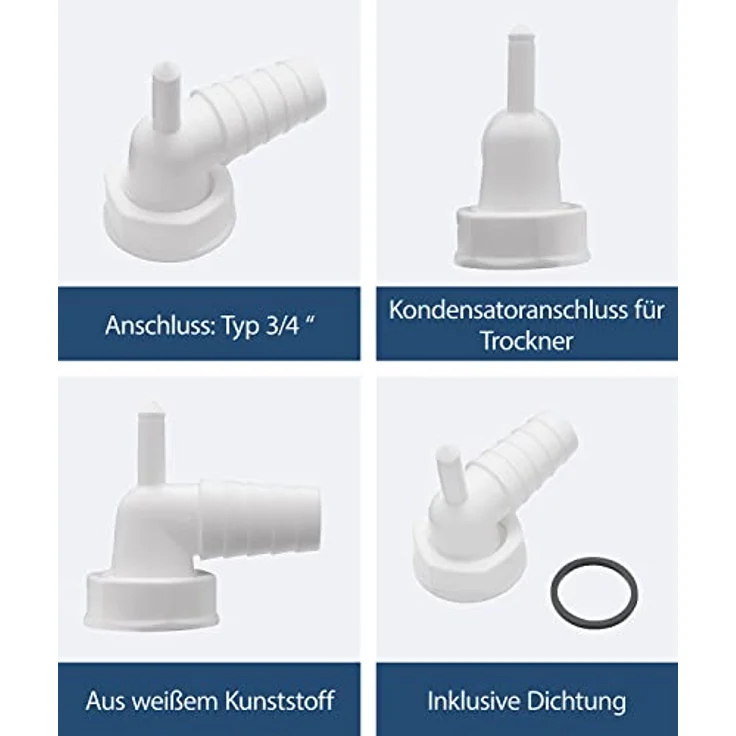 Winkel-Schlauchverschraubung 90 Grad Zum Anschluss des Ablaufschlauches einer Waschmaschine oder Spülmaschine Mit Kondensatanschluss für einen Trockner – Bild 4