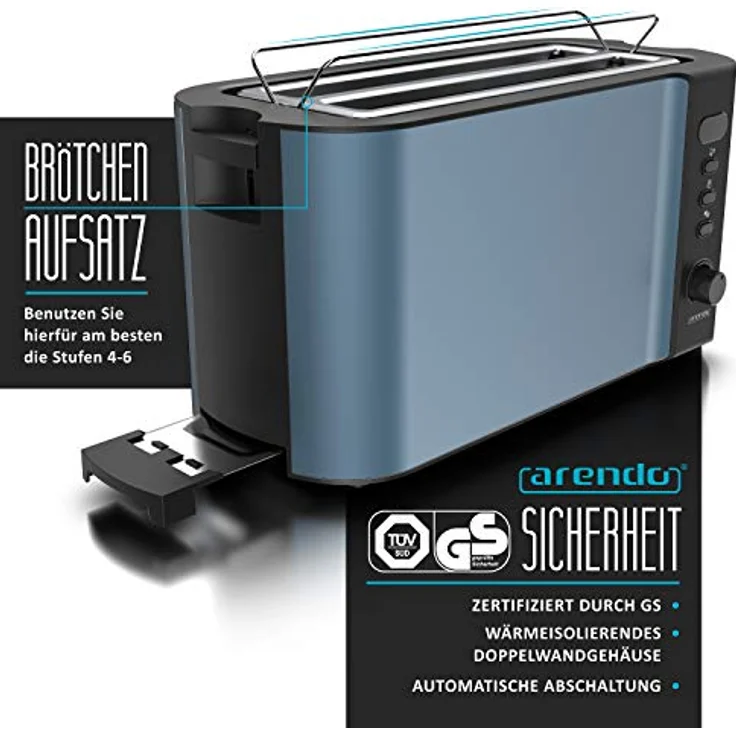 Arendo 4-Scheiben-Toaster, Langschlitz, Edelstahl, Defrost Funktion, wärmeisolierendes Gehäuse, blau – Bild 5