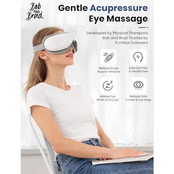 BOB AND BRAD EyeOasis 2 Augenmassagegerät mit Wärme, Musik und Kompression Massage, Elektrisches Eye Massager Augenmaske in Blau zur Linderung von Augenringen Trockene Augen, Geschenke für Männer Frauen – Bild 2
