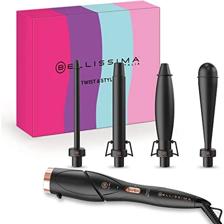 Bellissima Twist & Style, Lockenstab, Griff + 4 Zubehörteile für Locken und Wellen, automatische Temperatur, schnelles Aufheizen, Keramikbeschichtung, um 90 verstellbar, Geschenkidee