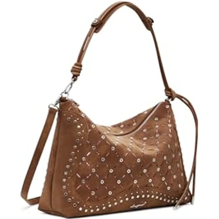 Desigual Yankee Leiria, Damen Handtasche aus hochwertigem Kunstleder, braun, mit geräumiger Innenaufteilung und originellem Design