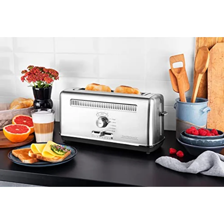 GASTROBACK #42394 Design Toaster Advanced 4S, Edelstahl-Langschlitztoaster mit extra langem Toastschacht, elektronisch geregelter Temperatursensor, Silber, Schwarz – Bild 2