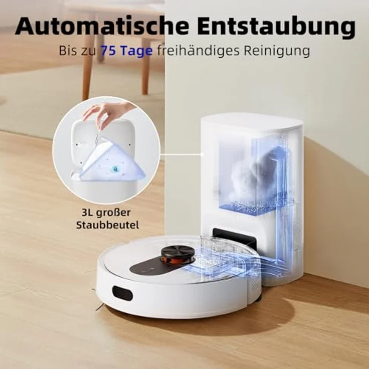 ROIDMI EVE ROOK Saugroboter mit Wischfunktion Absaugstation - 5000Pa Staubsauger Roboter Wisch LiDAR-Navigation 75 Tage App Sprachsteuerung Tierhaare Teppiche Hartboden – Bild 3
