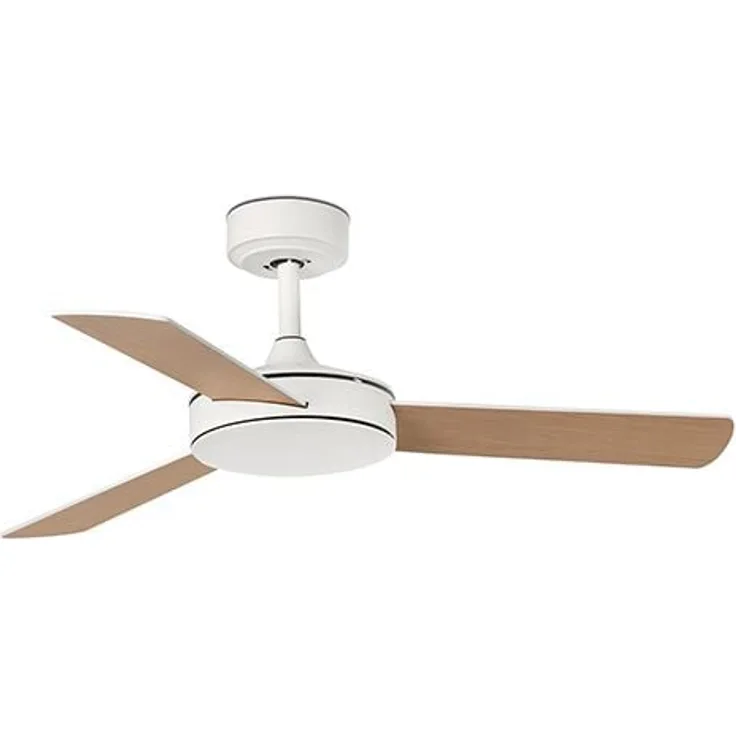 FARO BARCELONA Mini Mallorca Deckenventilator, ohne Licht, klassischer Stil, weiß/Ahorn, ideal für kleine Räume