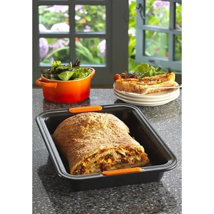 Le Creuset Antihaft Backform, Rechteckig, 33 x 23 cm, PFOA-frei, Sauerteigbeständig, Aus Karbonstahl gefertigt, Anthrazit-Orange – Bild 2