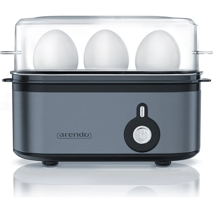 Arendo Threecook Eierkocher 3-fach, Edelstahl, individuell wählbarer Härtegrad für 1-3 Eier, 210 W, BPA-frei, spülmaschinengeeignet, schwarz/silber