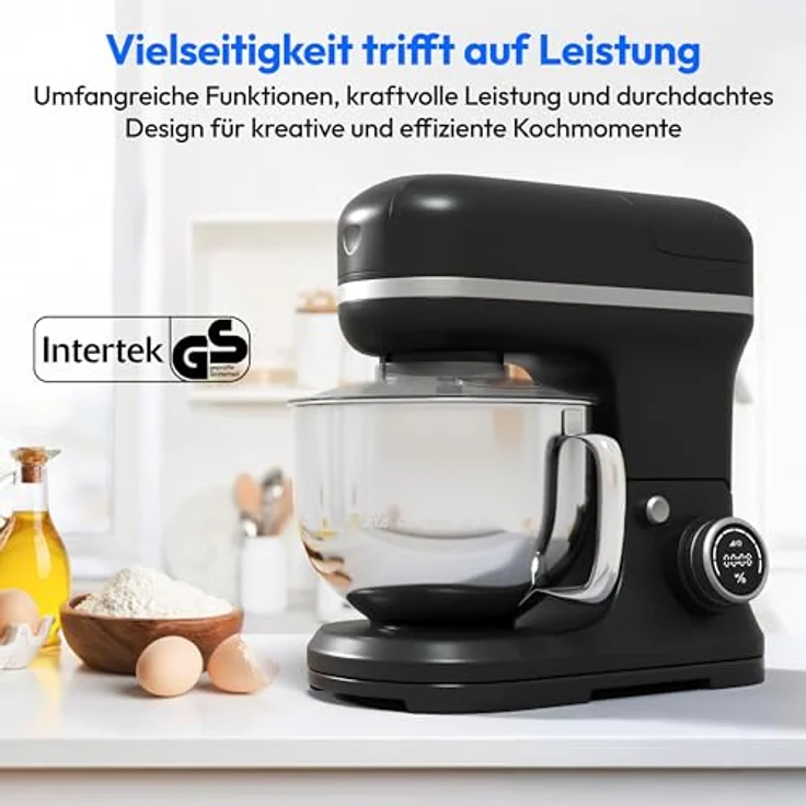 MEDION LIFE 3 in 1 Universal Küchenmaschine (Digital, 1.200 Watt, 8 Stufen, Mischen Kneten Rühren Mixen Fleischwolf, Eisschüssel für Zubereitung von Eis, digitales Touch Display, Schwarz) – Bild 2