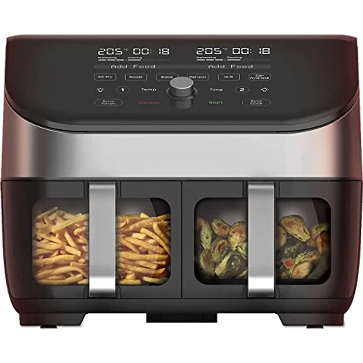Instant Vortex Plus Doppelkorb mit ClearCook - 7.6L Digitale Heißluftfritteuse, Edelstahl, 8-in-1 Smarte Programme - Fritieren, Backen,Braten, Grillen, Dehydrieren, Aufwärmen, XL Kapazität -1700W – Bild 1