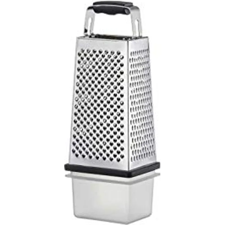 KHG Reibe Edelstahl Vierkantreibe mit Auffangbehälter und rutschfestem Boden | Turmreibe mit 4 Reibflächen spülmaschinengeeignet | Ideal zum Hobeln, Schneiden, Reiben von Obst, Gemüse, Käse, uvm.