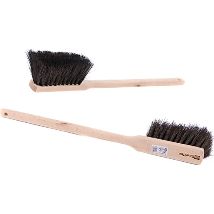 BawiTec Echt-Arengabesen,Langstiel-Handfeger,1 Stück,Länge 60cm,nass- und öl-beständig,Naturfaser-Borsten mittelhart,für den Aussenbereich,Handbesen,Sicherheitshandfeger mit Holzgriff lang
