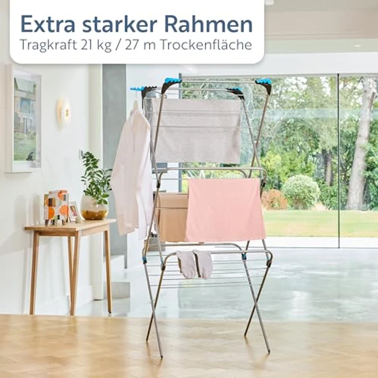 Minky 3 Stufen Plus ausklappbarer Wäscheständer, - Chrom Blau - Silber – Bild 4