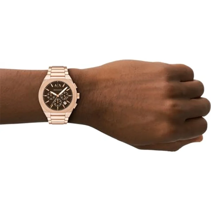 Armani Exchange AX4188, Herren Analog Quarz Uhr mit roségoldfarbenem Edelstahl Armband, braunem Zifferblatt, 42 mm Gehäuse, wasserdicht bis 50 m – Bild 2
