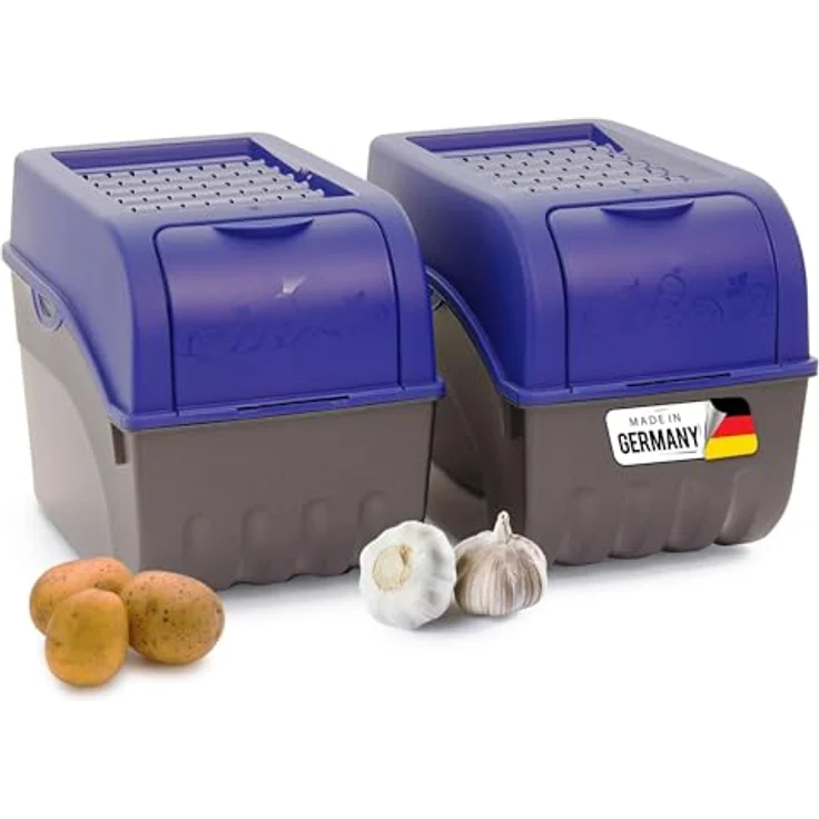 Novaliv Kartoffel Aufbewahrungsbox, 2x groß 9L, marine blau, stapelbare Gemüse- und Zwiebelbox mit luftzirkulierendem Deckel – Bild 1