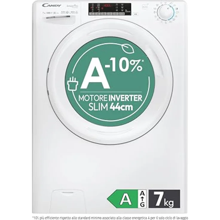 Candy CO4 374TWM6/1-S, Frontlader Waschmaschine mit 7 kg Kapazität, 1300 RPM, energieeffizient Klasse A, Weiß