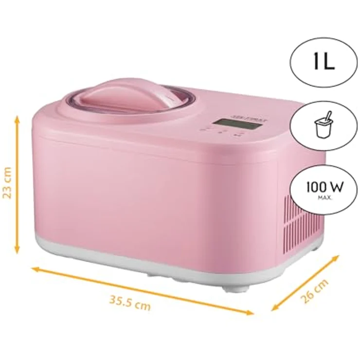TZS First Austria Eismaschine & Joghurtbereiter | 1 L | Frozen Joghurt, Sorbet, Eiscreme | inkl. Rezeptheft, Messbecher & Spatel | rosa – Bild 2