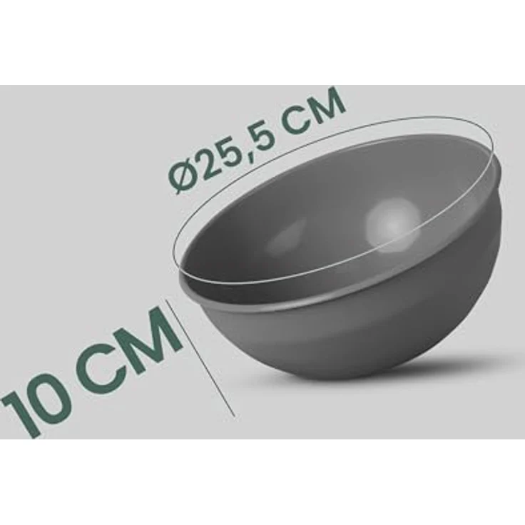 Pro Home 4er Pack Kunststoff Schüssel Plastikschüssel - BPA Frei - Spülmaschinenfest - (Ø25,5cm / Grau) Bruchfester PP - Salatschüssel Rührschüssel Schüssel – Bild 2