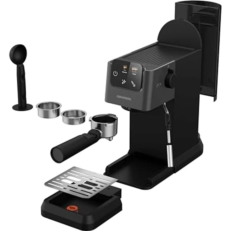 GRUNDIG KSM 4330 Siebträgermaschine mit Milchaufschäumdüse, Espressomaschine, für gemahlenen Kaffee, abnehmbarer Wassertank, Touch-Display, 1626 W Leistung, Memory Funktion, Schwarz – Bild 5
