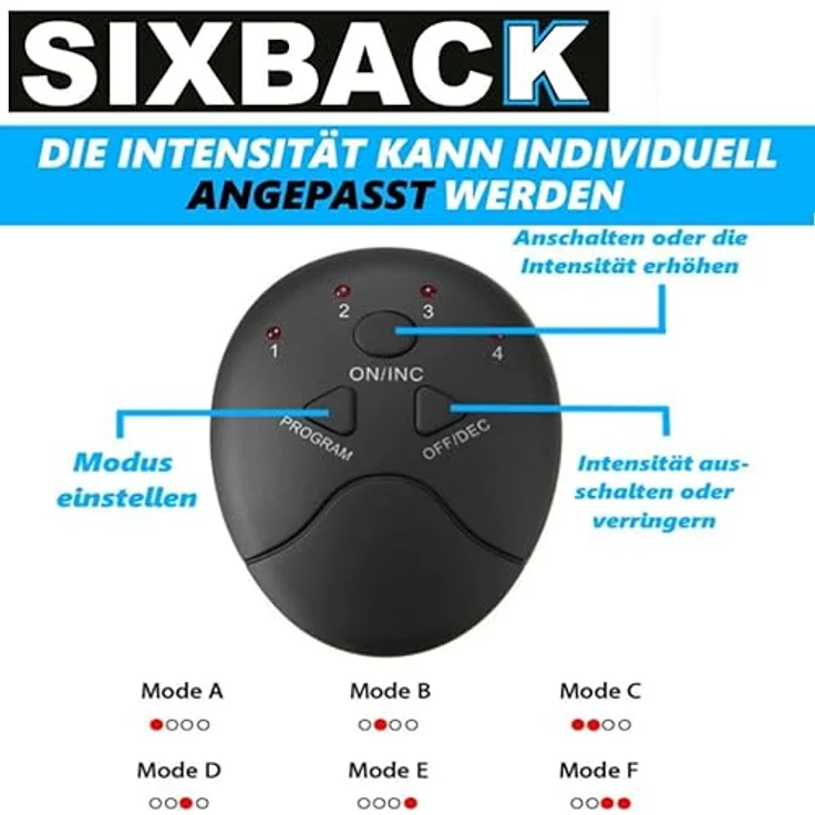 MAVURA SIXBACK Sixpack EMS Trainer Bauchmuskeltrainer Elektro, 6 Trainingsprogramme, schwarz – Bild 3