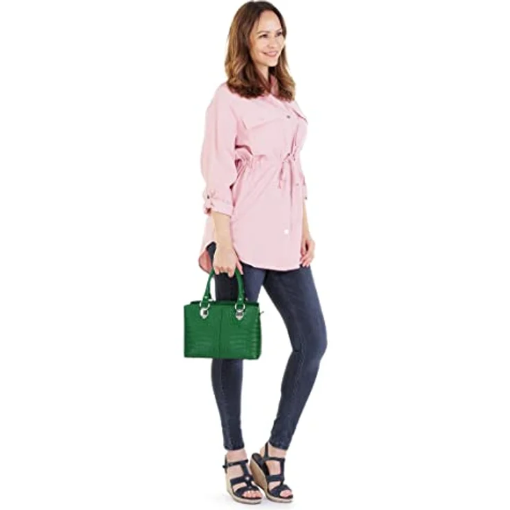 Cluty Umhängetasche, echt Leder im Kroko-Design, Made in Italy, abnehmbarer Schultergurt, 2-geteiltes Hauptfach – Bild 2