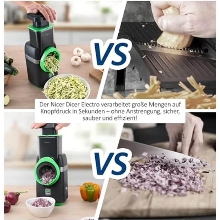 Genius Nicer Dicer Electro, elektrischer Gemüsehobel 25-tlg. mit 6 scharfen Einsätzen, einfache Bedienung, spülmaschinengeeignet, leistungsstark – Bild 4
