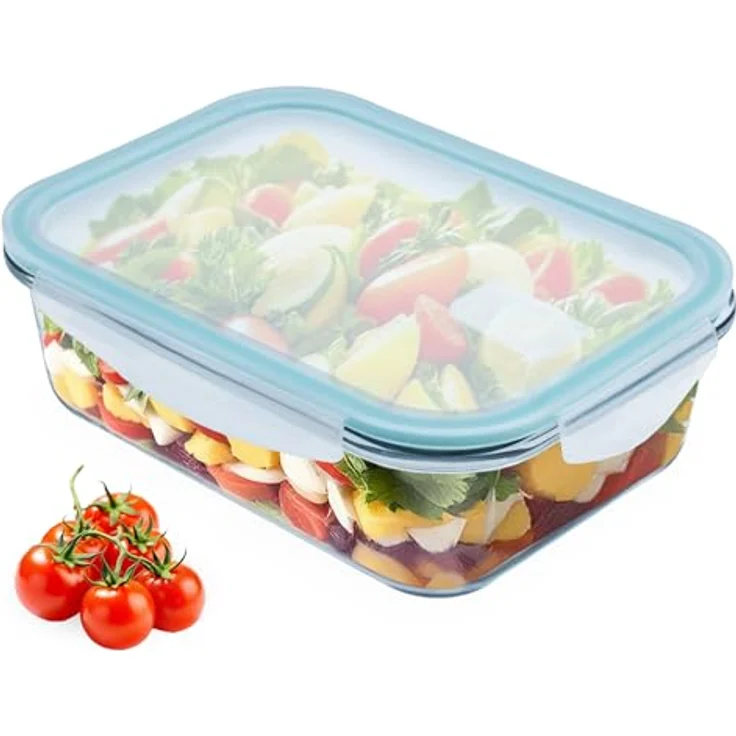 Spetebo 1.04 Glas Auflaufform mit Kunststoff Deckel, 1480 ml, transparent/mint, mikrowellen- und backofen geeignet, inkl. luftdichtem Silikonring – Bild 1