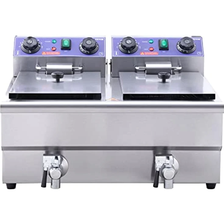 VEVOR Kommerzielle Elektrische Fritteuse, 24 L Fassungsvermögen, Fritteuse mit Doppeltem & Abnehmbarem Korb, 3000 W Edelstahl, Doppel-Fritteuse für Küche, Restaurant, Imbissstube usw. - Preisvergleich – Bild 2