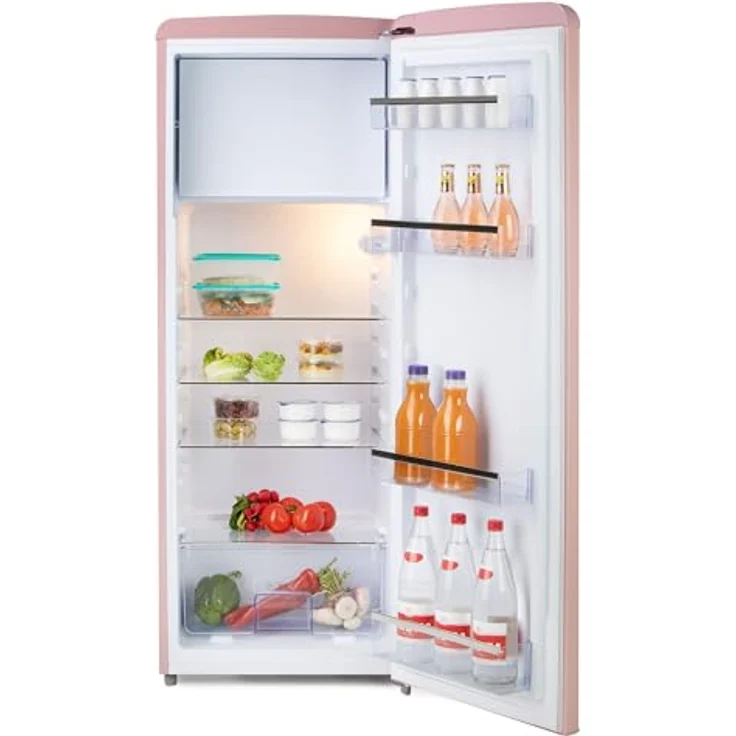 Domo DO91708R, Freistehender Kühlschrank in Rosa mit Holzoptik-Griff, 218 l, Energieklasse D, 39 dB – Bild 6