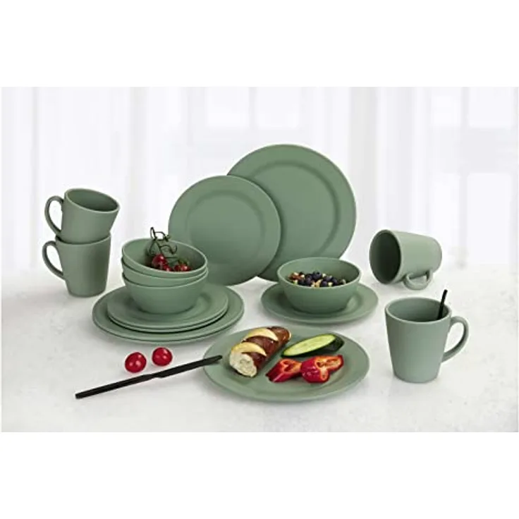 BERGER Kynne Geschirrsets aus Kunststoff 16-tlg | Leicht und Unzerbrechlich Camping Geschirr Set, Teller, Schüsseln, Tassen, Tafel-Service für 4 Person – Wiederverwendbar