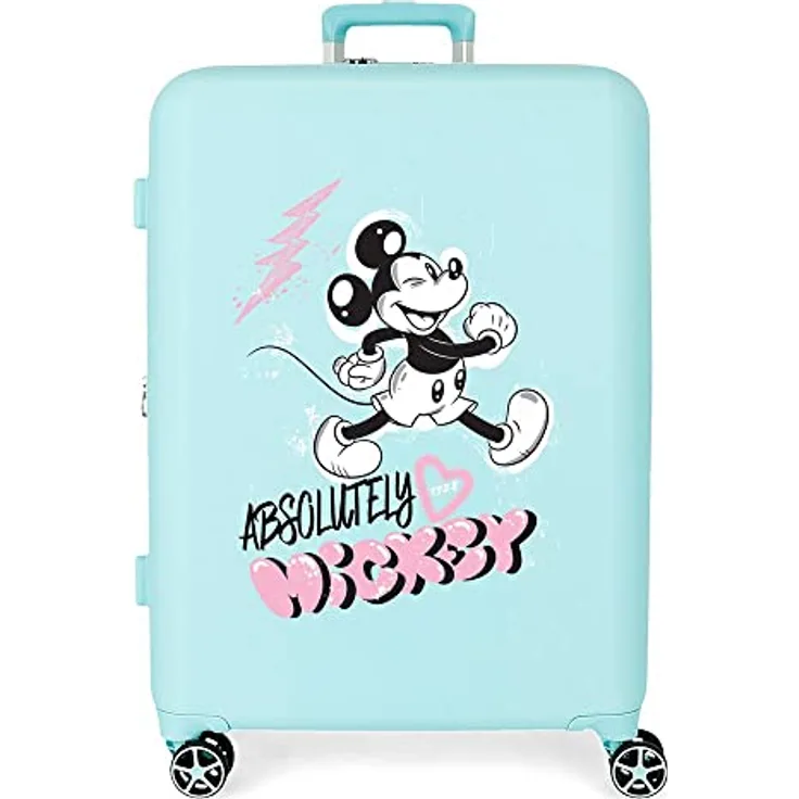 Disney Mickey Friendly Mittelgroßer türkisfarbener Koffer, 48 x 70 x 26 cm, starres ABS, integrierter TSA-Verschluss, 88 l, 3,98 kg, 4 Doppelräder
