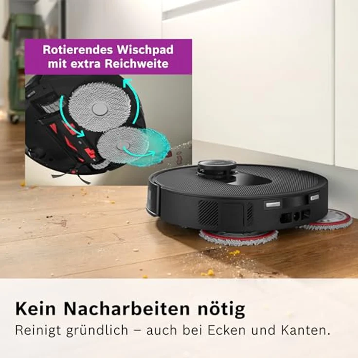 BOSCH Saugroboter Spotless Max BCRDW3B, 11.000 Pa Saugkraft, rotierende Wischpads, 70°C Selbstreinigung, Absaugstation, Carbon Bürste – Bild 4