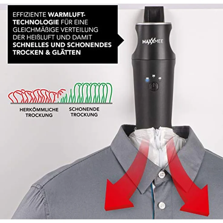 MAXXMEE Hemden- & Blusenbügler Kompakt 04067, 3 Stufen Trocknungszeit, schwarz-silber – Bild 3