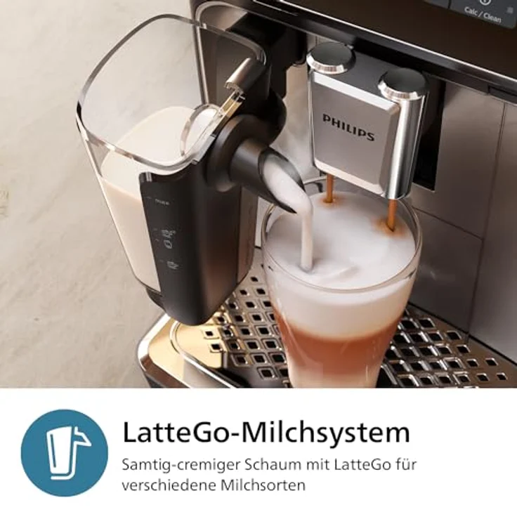 Philips 3300 Series Vollautomatische Espressomaschine - 6 Getränke, Modernes Farb-Touchscreen-Display, LatteGo-Milchsystem, SilentBrew, 100% Keramikmahlwerk, AquaClean Filter. Schwarzchrom (EP3347/90) – Bild 5