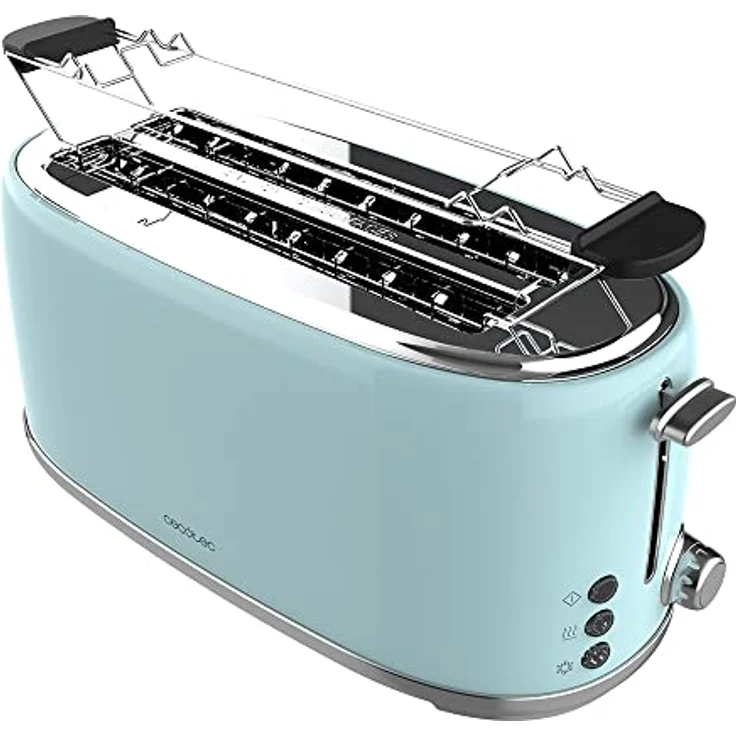 Cecotec Toast&Taste 1600 Retro Double Blue, 4 Scheiben, 1630 W, 2 Schlitze mit 3,8 cm Breite und Länge, Edelstahl, obere Stäbe, verstellbare Leistung, Krümelauffangschale – Bild 1