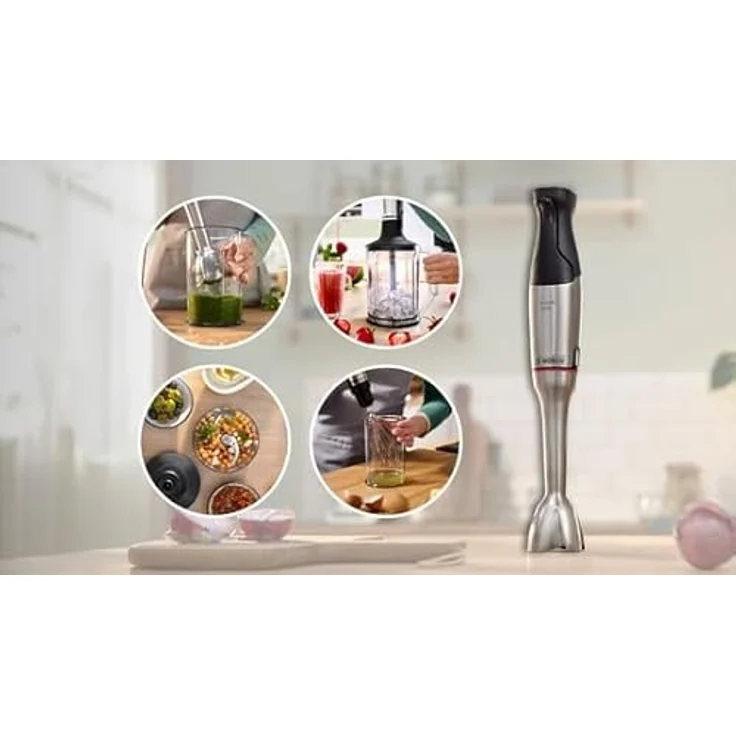 Bosch Serie 6 Stabmixer ErgoMaster MSM6M852, 1200 W mit QuattroBlade System und Keramik-Kupplung, Edelstahl – Bild 4
