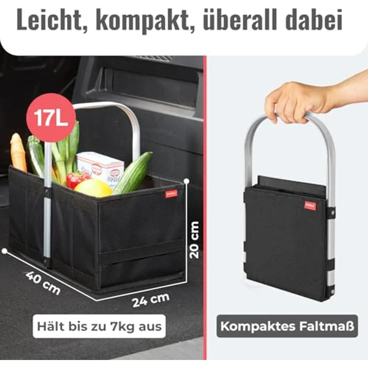 achilles Einkaufskorb, klappbare Einkaufsbox mit Alu-Griff, platzsparend und wasserabweisend, Schwarz – Bild 2