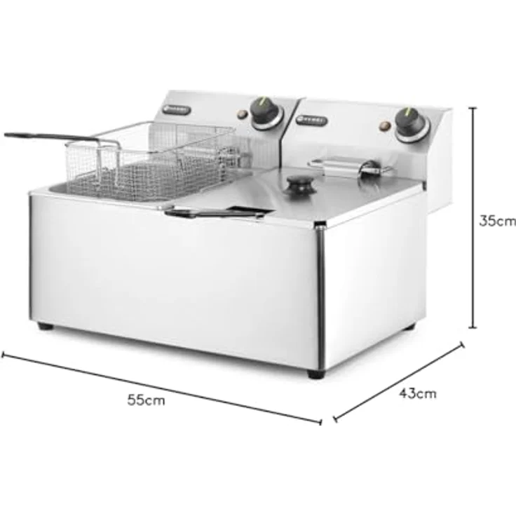 HENDI Fritteuse, einstellbar bis 190°C, Kaltzone, mit Frittierkorb und Deckel, Entnehmbar Becken, Sicherheitsthermometer, 2x8L, 230V, 7000W, 550x430xH345mm, Edelstahl – Bild 7