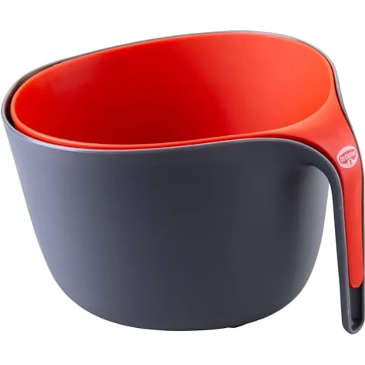 Dr. Oetker 2-teiliges Rührschüssel und Sieb Set, spülmaschinengeeignet, grau/rot, modern, stapelbar und platzsparend