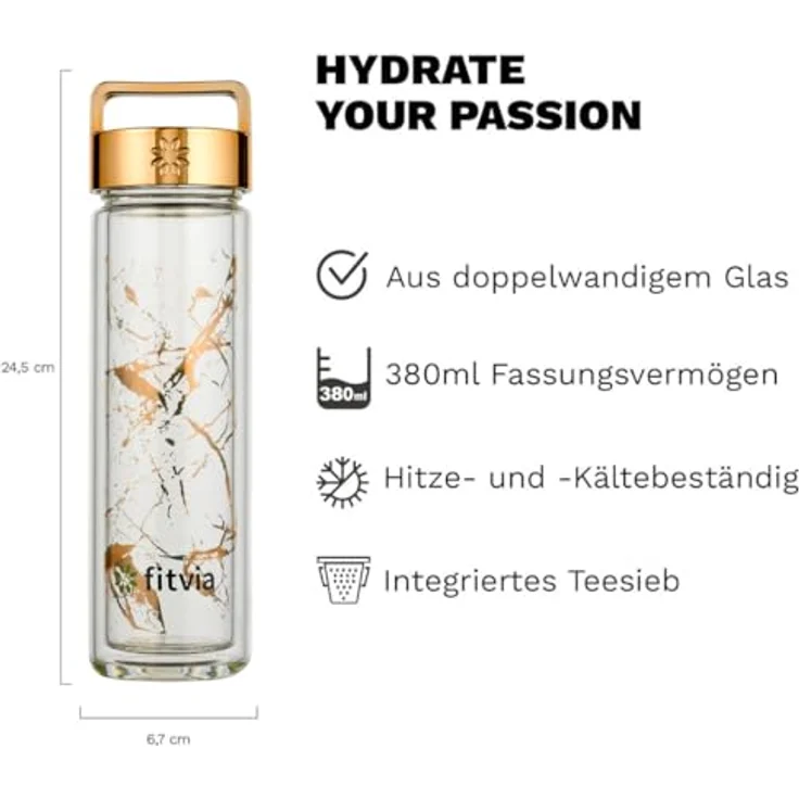 Fitvia Isolierflasche Gold Marble – Bild 2