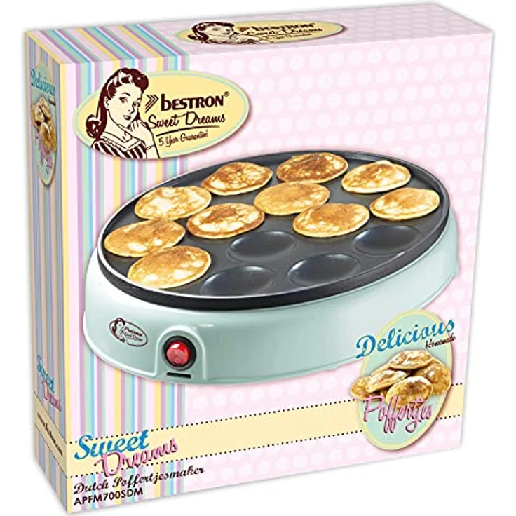 Bestron APFM700SDM Poffertjes Maker, 800W, Kontrollleuchte, antihaftbeschichtet, mint – Bild 5