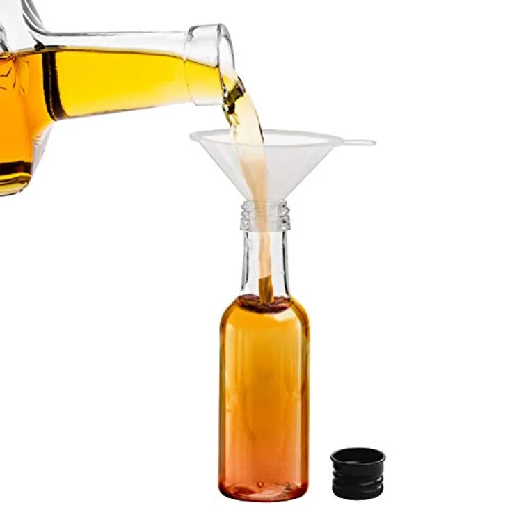 Belle Vous Mini Fläschchen Kunststoff Likörflaschen 24 Stk - 50ml, Plastik Wiederverwendbar, leere kleine Schnapsflaschen mit Schwarzem Deckel u. Trichter für Hochzeiten,Party, Kunst, Events – Bild 4