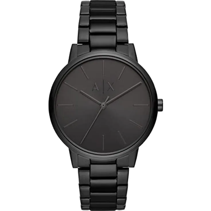 Armani Exchange Herrenuhr , Dreizeigeruhrwerk, 42 mm Schwarzes Edelstahlgehäuse mit Edelstahlarmband, AX2701