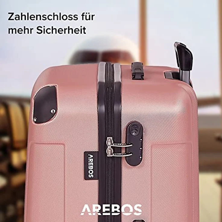 Arebos 4tlg. Hartschalenkofferset I ABS-Hartschale I Trolley Kofferset I Reisekoffer mit Teleskopgriff I Inkl. Reißverschluss-Schloss, 360° Rollen I Reisekofferset S-M-L-XL | Rosé-Gold – Bild 5
