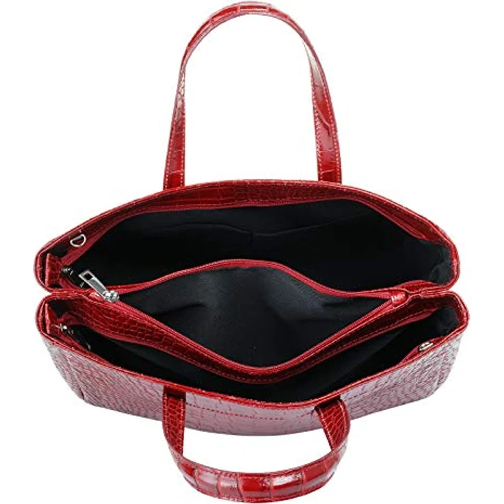 Cluty Handtasche, Damen Leder Tasche in Rot mit Croco-Prägung, 3 Fächer und abnehmbaren Schultergurt – Bild 6