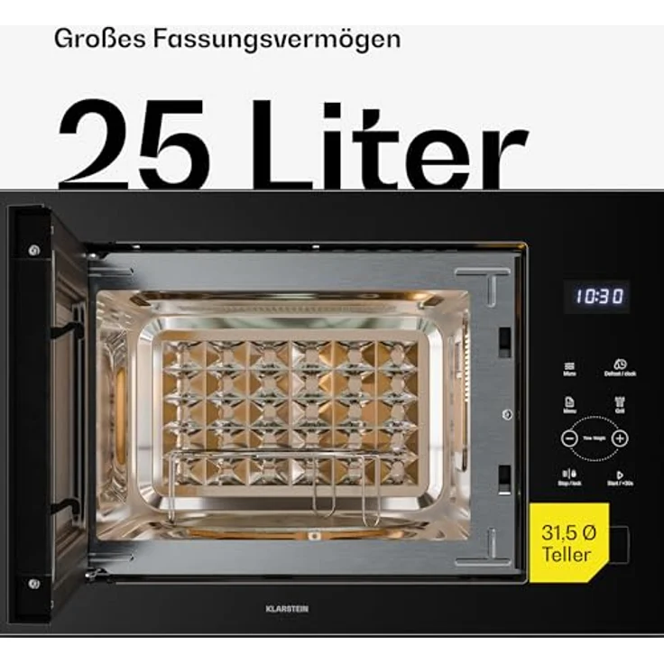 Klarstein Einbau Mikrowelle mit Grill, 25 l, 1200 W, LED Touch, Schwarz – Bild 5