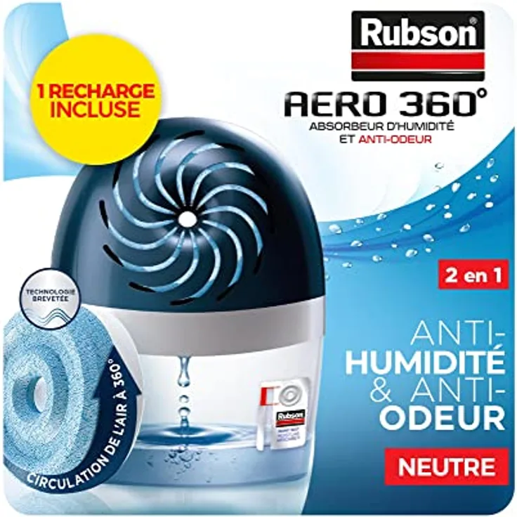 Rubson AERO 360° Luftentfeuchter für Räume von 20m², effektiver Luftentfeuchter, geruchshemmend & schimmelresistent, inklusive 1 neutraler Nachfüllpackung 450g - Verstärkte Verpackung, sicherer