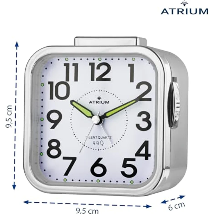 Atrium Seniorenwecker A530-19, analoger Quarz-Wecker mit großem Zifferblatt, lautlosem Betrieb und extra lautem Glockensignal, Silber – Bild 2